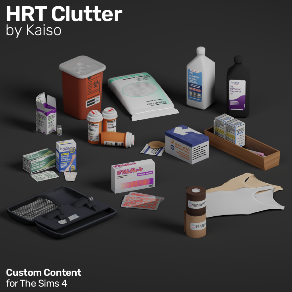 Medical clutter and gender affirming care décor for The Sims 4.